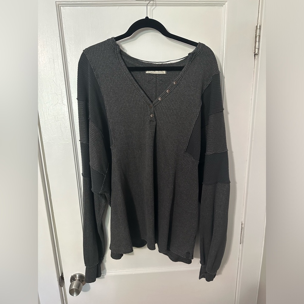 Free People Gray Henley Top